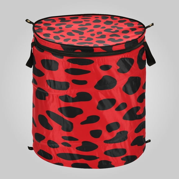 50L Extra Large Popup Hamper Collapsible Laundry Basket With Zippered Lid 15.7x18.5in Classic Red Black Cheetah Pattern