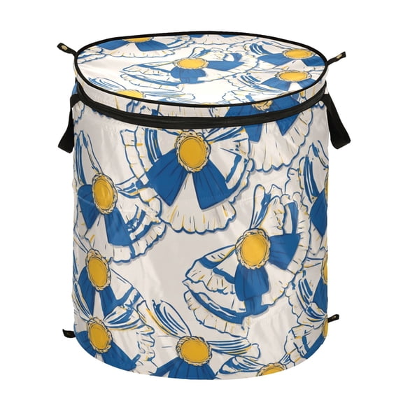 50L Extra Large Popup Hamper Collapsible Laundry Basket With Zippered Lid 15.7x18.5in Collar