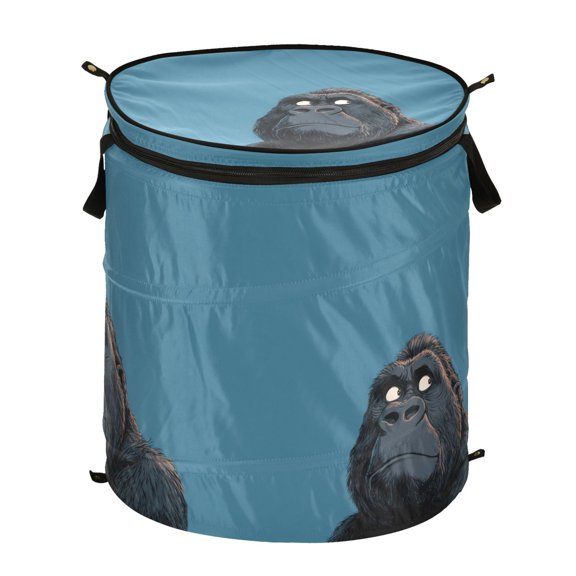 50L Extra Large Popup Hamper Collapsible Laundry Basket With Zippered Lid 15.7x18.5in Cute and Silly Monkey
