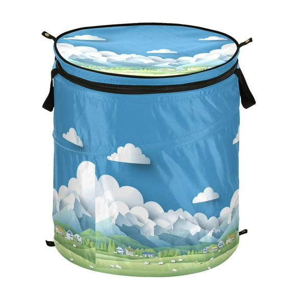 50L Extra Large Popup Hamper Collapsible Laundry Basket With Zippered Lid 15.7x18.5in Flat Vector Illustration