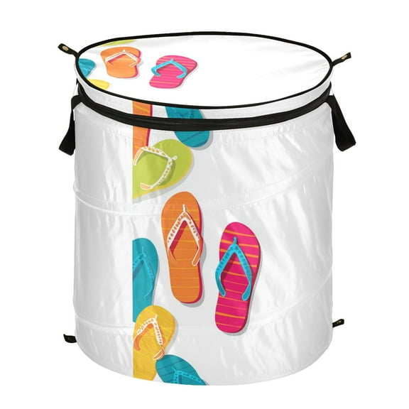 50L Extra Large Popup Hamper Collapsible Laundry Basket With Zippered Lid 15.7x18.5in Flip Flops