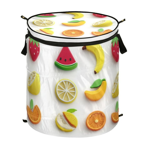 50L Extra Large Popup Hamper Collapsible Laundry Basket With Zippered Lid 15.7x18.5in Fruit Sticker
