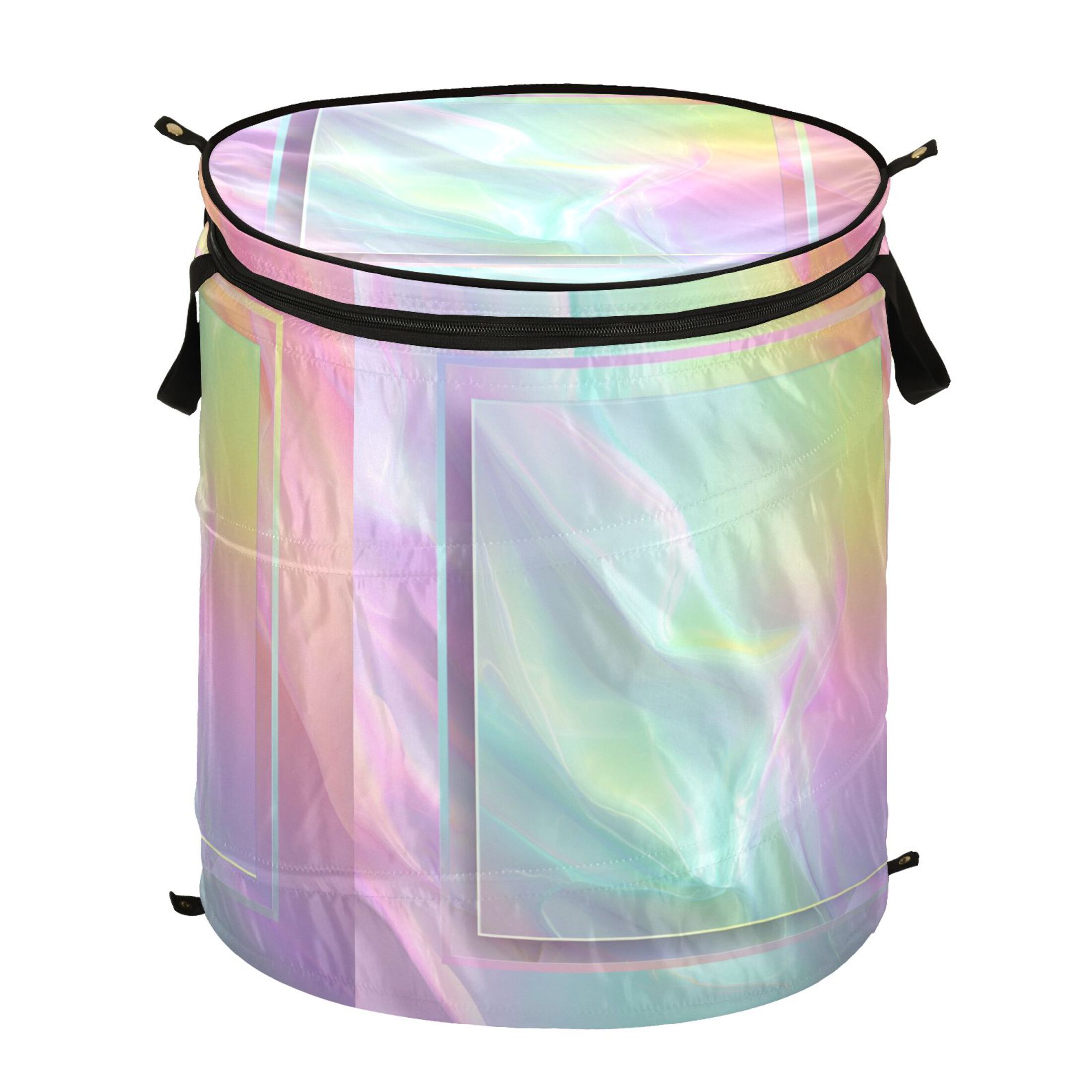 50L Extra Large Popup Hamper Collapsible Laundry Basket With Zippered Lid 15.7x18.5in Holographic Gradient Pastel