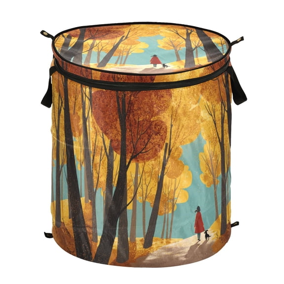50L Extra Large Popup Hamper Collapsible Laundry Basket With Zippered Lid 15.7x18.5in Large Forest Of Maple Trees
