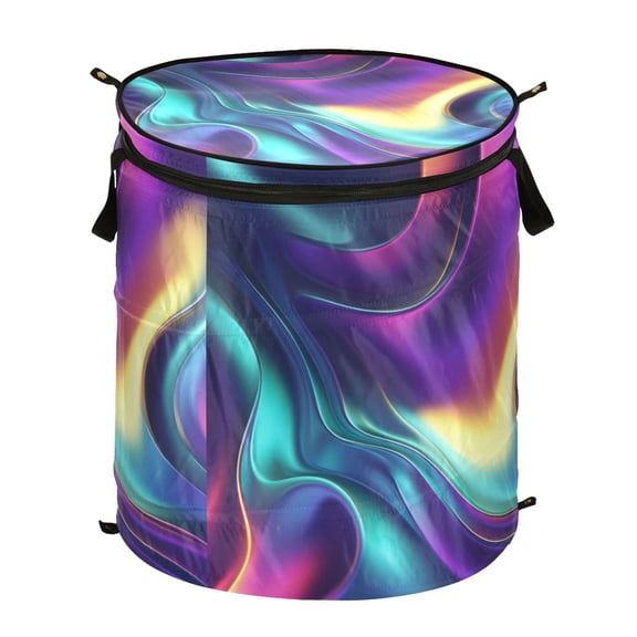 50L Extra Large Popup Hamper Collapsible Laundry Basket With Zippered Lid 15.7x18.5in Neon Color Gradient