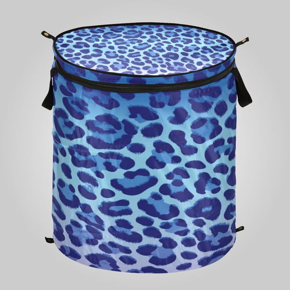 50L Extra Large Popup Hamper Collapsible Laundry Basket With Zippered Lid 15.7x18.5in Ocean Blue Cheetah Print Pattern
