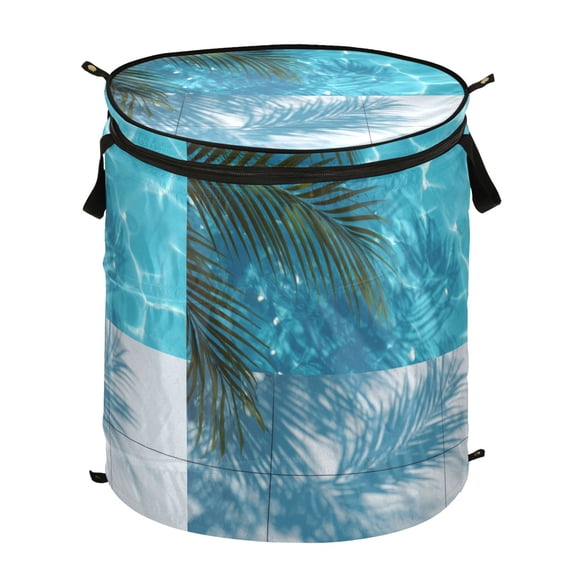 50L Extra Large Popup Hamper Collapsible Laundry Basket With Zippered Lid 15.7x18.5in Palm Tree Leaves Of Shadow