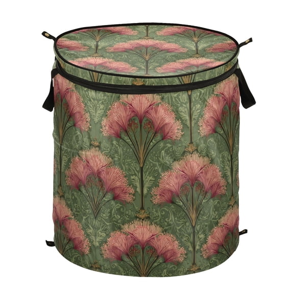 50L Extra Large Popup Hamper Collapsible Laundry Basket With Zippered Lid 15.7x18.5in Palm Trees