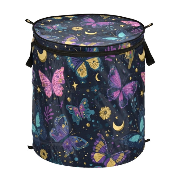 50L Extra Large Popup Hamper Collapsible Laundry Basket With Zippered Lid 15.7x18.5in Seamless Pattern with Butterflies