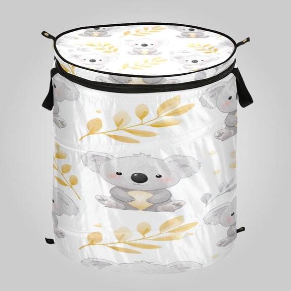 50L Extra Large Popup Hamper Collapsible Laundry Basket With Zippered Lid 15.7x18.5in Soft Koala Doodles