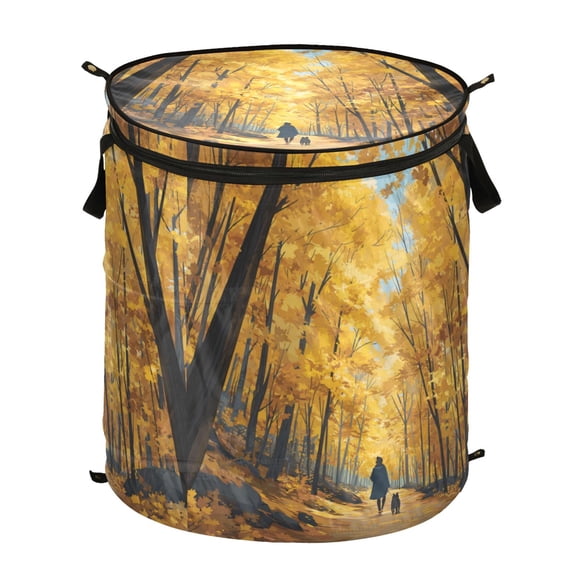 50L Extra Large Popup Hamper Collapsible Laundry Basket With Zippered Lid 15.7x18.5in The Large Forest Of Maple Trees