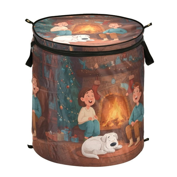 50L Extra Large Popup Hamper Collapsible Laundry Basket With Zippered Lid 15.7x18.5in The Two Siblings Sat Around