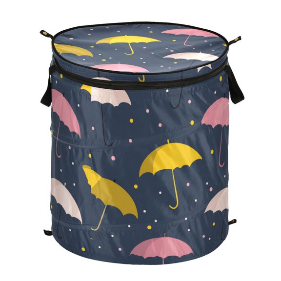 50L Extra Large Popup Hamper Collapsible Laundry Basket With Zippered Lid 15.7x18.5in Umbrella Vector Graphic
