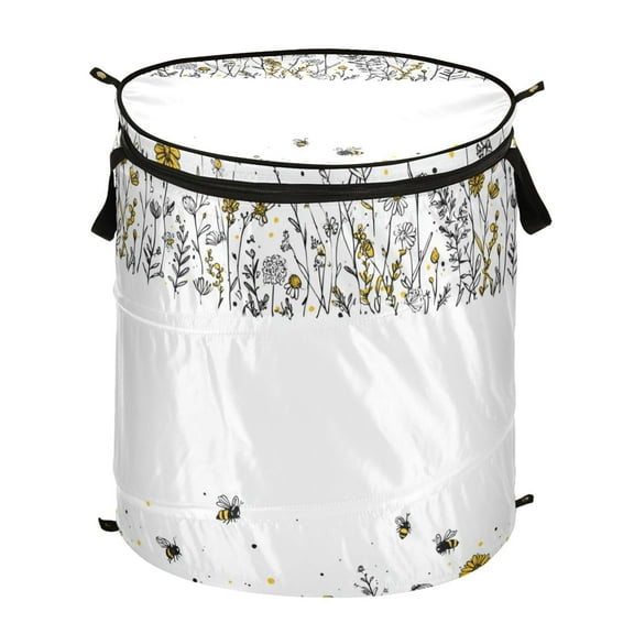 50L Extra Large Popup Hamper Collapsible Laundry Basket With Zippered Lid 15.7x18.5in Wildflowers and Bees