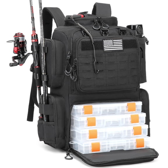 50L Fishing Backpack with Rod Holders and Tackle Storage
