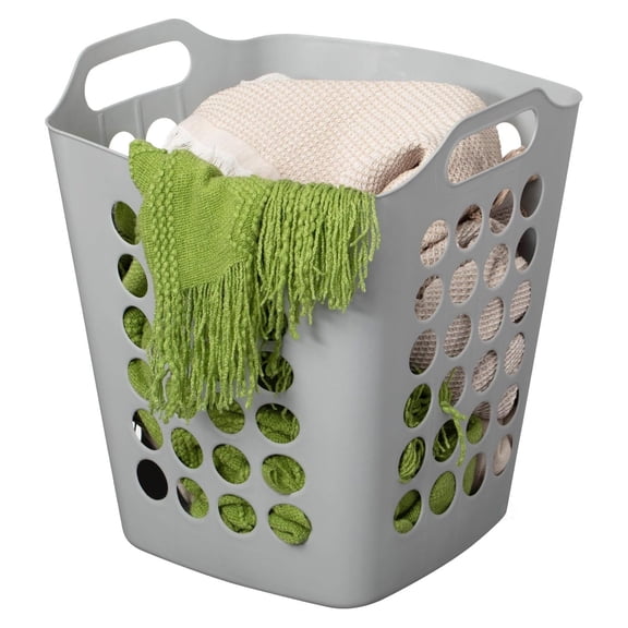 50L Flexible Plastic Laundry Basket Gray Square Hamper with Side Handles Waterproof Ventilated Design for Sorting Clothes Sheets Towels Home Organization