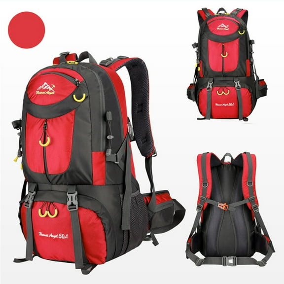 50L Hiking Backpack, 45+5 Liter Camping Bag, Lightweight Backpacking Back Pack, Tear-Resistant Nylon Polyester, Breathable Mesh Shoulder Straps, No Internal Frame, for Outdoor Sport Hiking Travel,