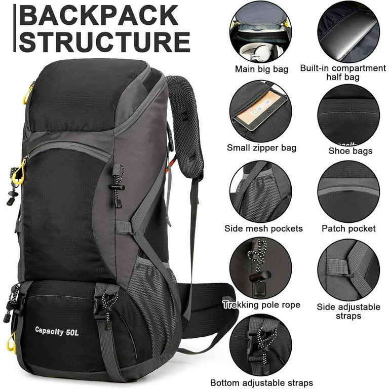 50L Hiking Backpack Men Women Camping Backpack with Rain Cover Outdoor Travel Walmart