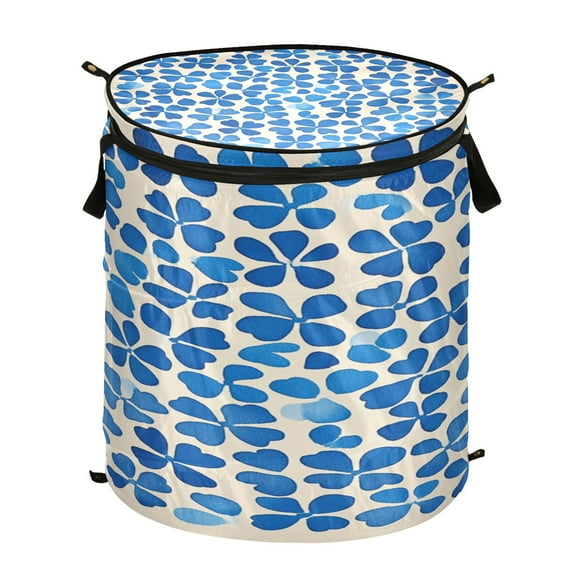 50L Large Capacity Foldable Elastic Storage Basket Laundry Basket Blue Clover Shapes