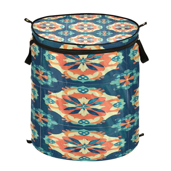 50L Large Capacity Foldable Elastic Storage Basket Laundry Basket Boho Pattern on Blue