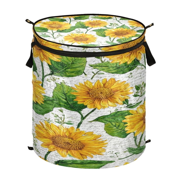 50L Large Capacity Foldable Elastic Storage Basket Laundry Basket Bright Yellow Sunflowers