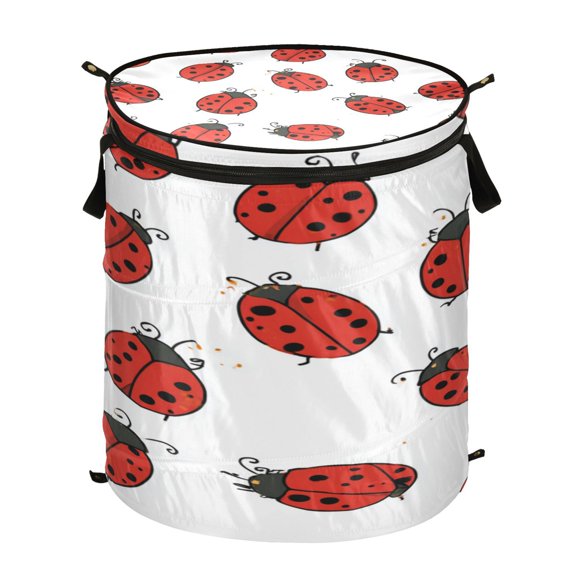 50L Large Capacity Foldable Elastic Storage Basket Laundry Basket Cartoon Style Ladybugs