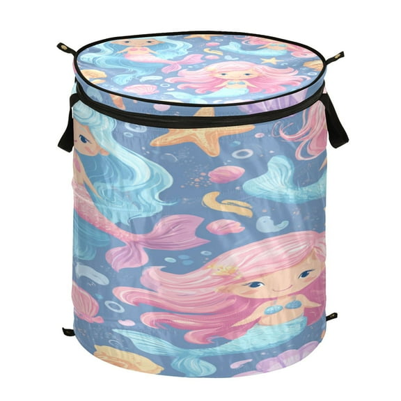50L Large Capacity Foldable Elastic Storage Basket Laundry Basket Cute Little Mermaids