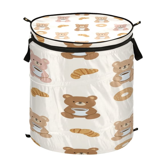 50L Large Capacity Foldable Elastic Storage Basket Laundry Basket Cute Teddy Bear Pattern