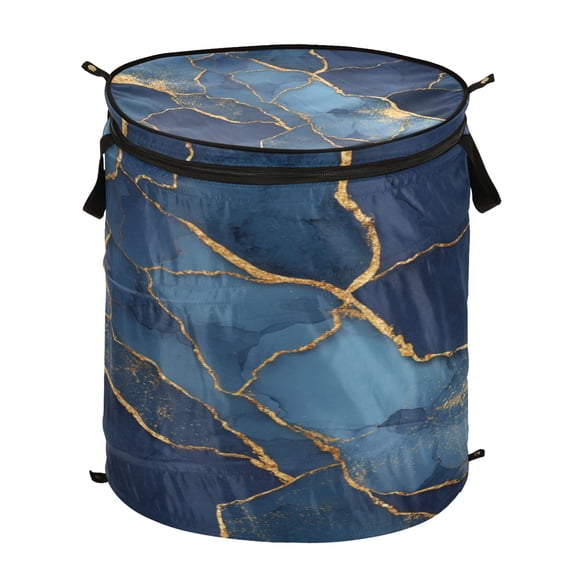 50L Large Capacity Foldable Elastic Storage Basket Laundry Basket Dark Blue Marble Veins
