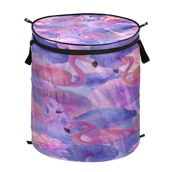 50L Large Capacity Foldable Elastic Storage Basket Laundry Basket Elegant Watercolor Flamingos