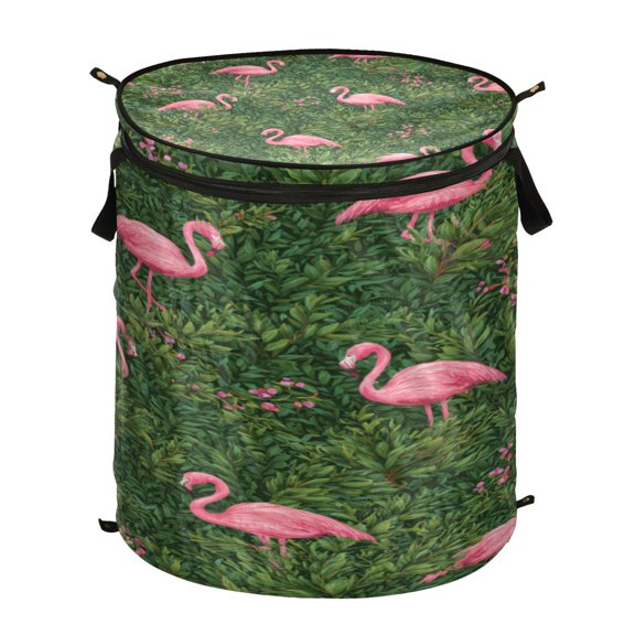 50L Large Capacity Foldable Elastic Storage Basket Laundry Basket Flamingos in Flowers