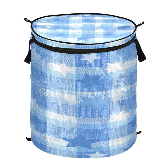 50L Large Capacity Foldable Elastic Storage Basket Laundry Basket Gentle Blue Stars