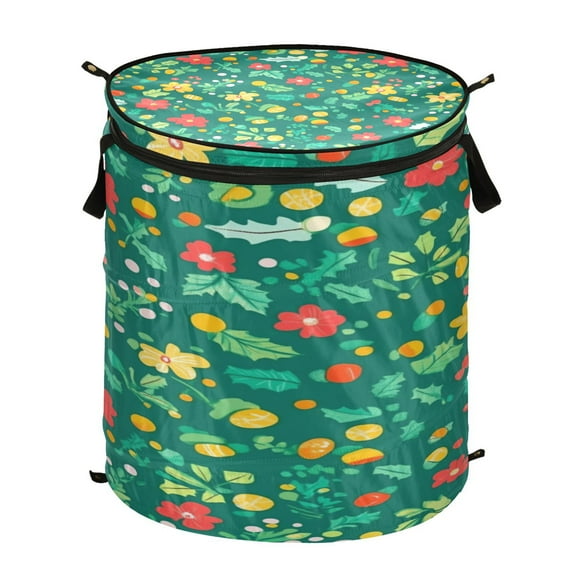 50L Large Capacity Foldable Elastic Storage Basket Laundry Basket Green Christmas Pattern