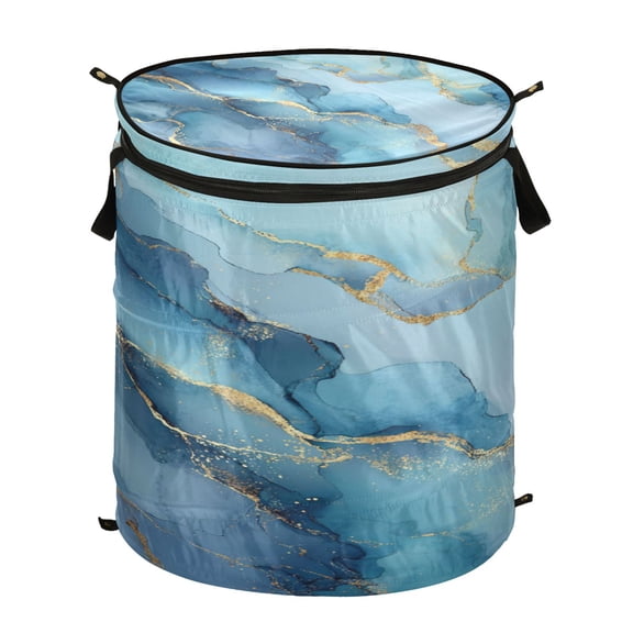 50L Large Capacity Foldable Elastic Storage Basket Laundry Basket Light Blue Gold Marble Pattern