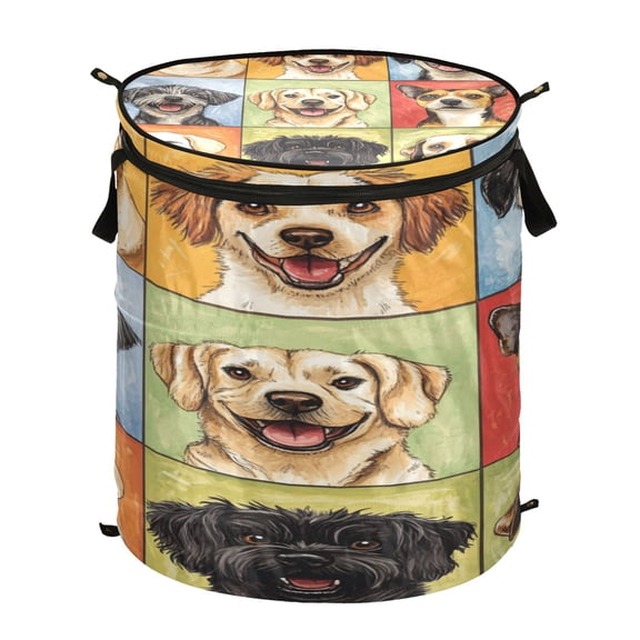 50L Large Capacity Foldable Elastic Storage Basket Laundry Basket Nine-square Grid Dogs