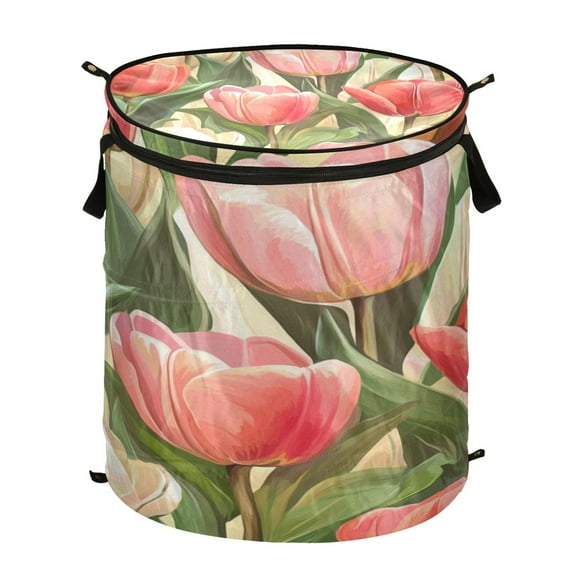 50L Large Capacity Foldable Elastic Storage Basket Laundry Basket Painting Tulips