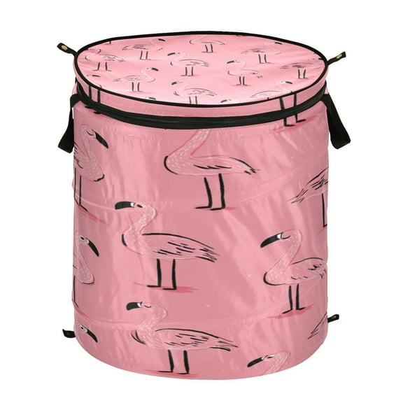 50L Large Capacity Foldable Elastic Storage Basket Laundry Basket Pink Cute Flamingos