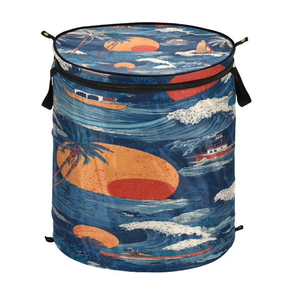 50L Large Capacity Foldable Elastic Storage Basket Laundry Basket Retro Surfers