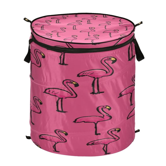 50L Large Capacity Foldable Elastic Storage Basket Laundry Basket Seamless Pattern Of Pink Flamingos