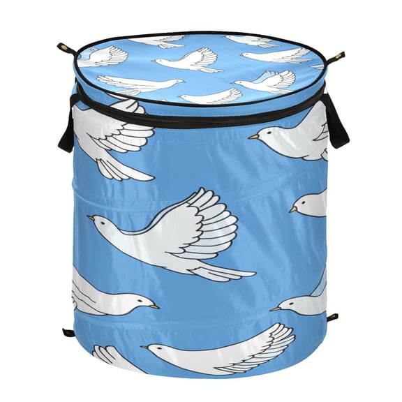 50L Large Capacity Foldable Elastic Storage Basket Laundry Basket White Doves
