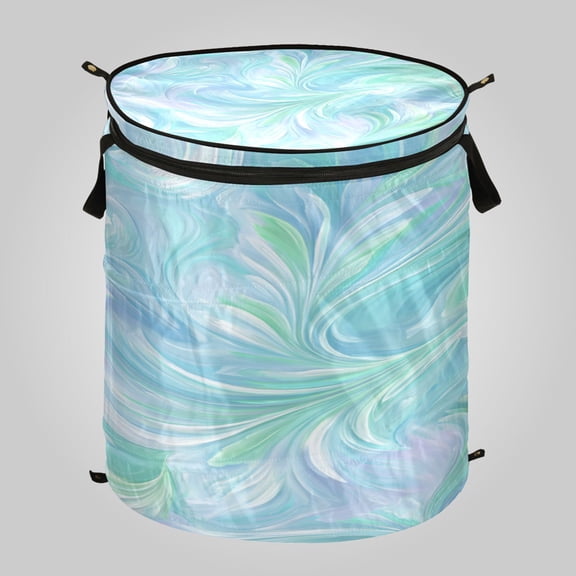 50L Large Capacity Foldable Laundry Basket, Elastic Storage Basket for Home Organization Aqua Swirl Feather Design
