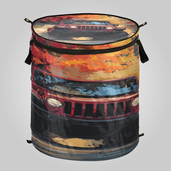 50L Large Capacity Foldable Laundry Basket, Elastic Storage Basket for Home Organization Autumn Trail Red Off-road Jeep