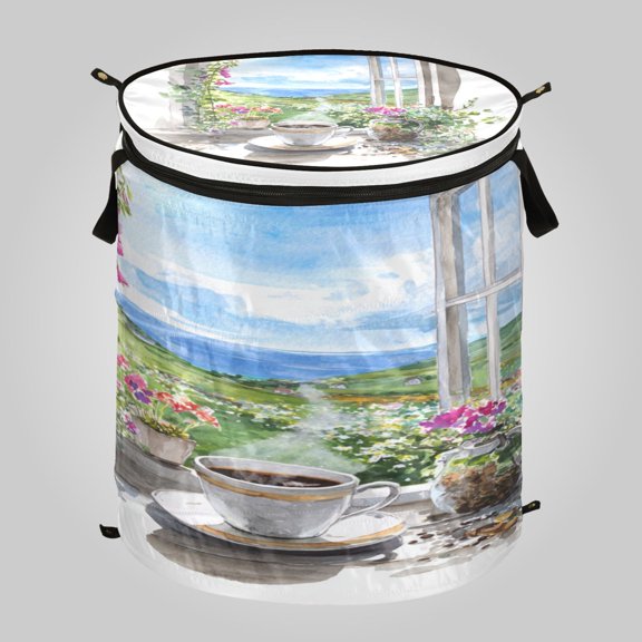 50L Large Capacity Foldable Laundry Basket, Elastic Storage Basket for Home Organization Coffee by The Window