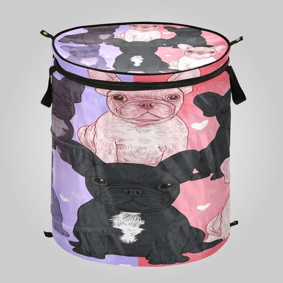 50L Large Capacity Foldable Laundry Basket, Elastic Storage Basket for Home Organization Frenchie Squad Love Hearts