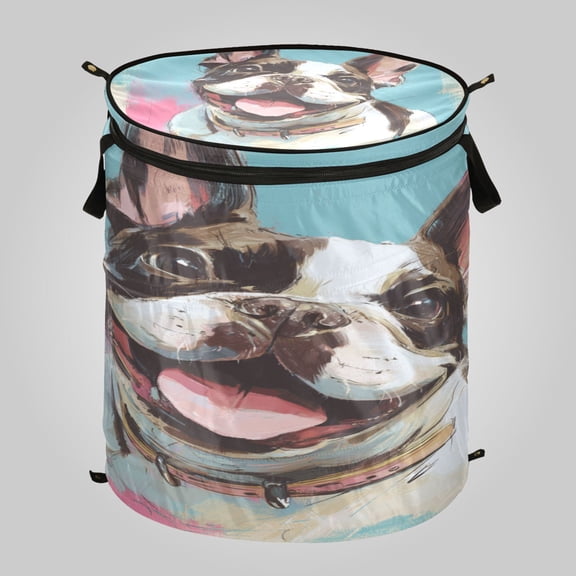 50L Large Capacity Foldable Laundry Basket, Elastic Storage Basket for Home Organization Happy Frenchie Pop Portrait