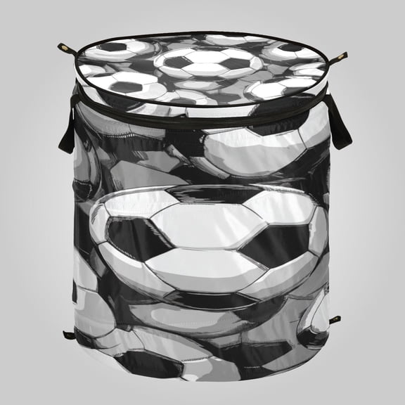 50L Large Capacity Foldable Laundry Basket, Elastic Storage Basket for Home Organization Retro Sketch Soccer Collage