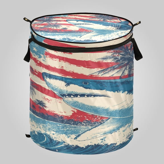 50L Large Capacity Foldable Laundry Basket, Elastic Storage Basket for Home Organization Tropical Shark Pattern