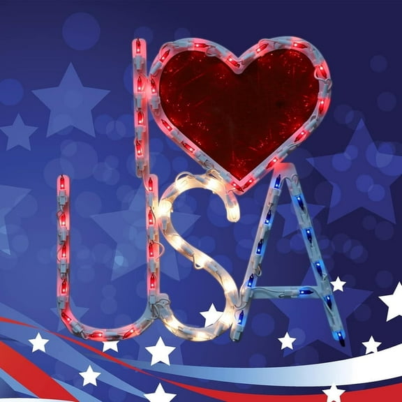 50L Love USA Independence Day Sculpture Window Silhouette Decoration Christmas Window Silhouette Lights Decorations Window Decorations for Party,Home,Patio Lawn,Garden