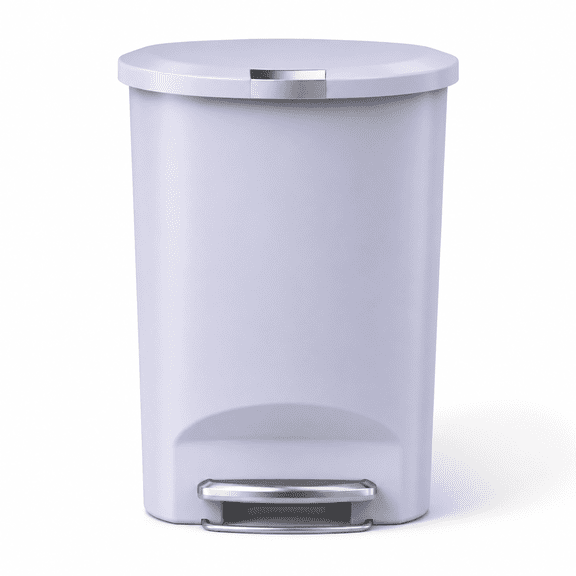 50L Semi-Round Kitchen Step Trash Can with Slide Lock and Silent Close Lid, Lilac Plastic