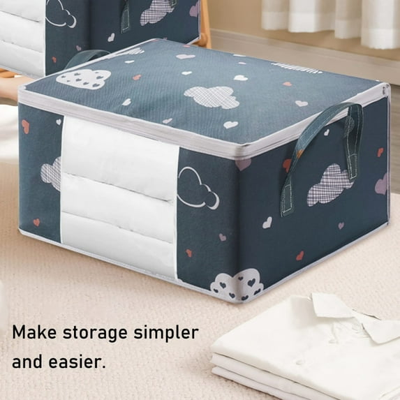 50L Storage Containers, Toy Organizers and Wrapping Paper Storage Bags, Underbed Shoes Closet Storage Solution with Clear Window and Reinforced Handles for Blanket, Comforter, Bedding, Clothes, Blue